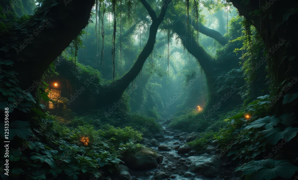 Mysterious forest with ethereal light Mysterious forest with ethereal light