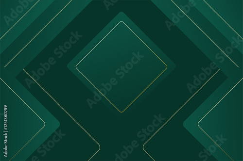 luxury Green Rounded diamond shape background with gold line. Abstract geometry background with modern and elegant concept.