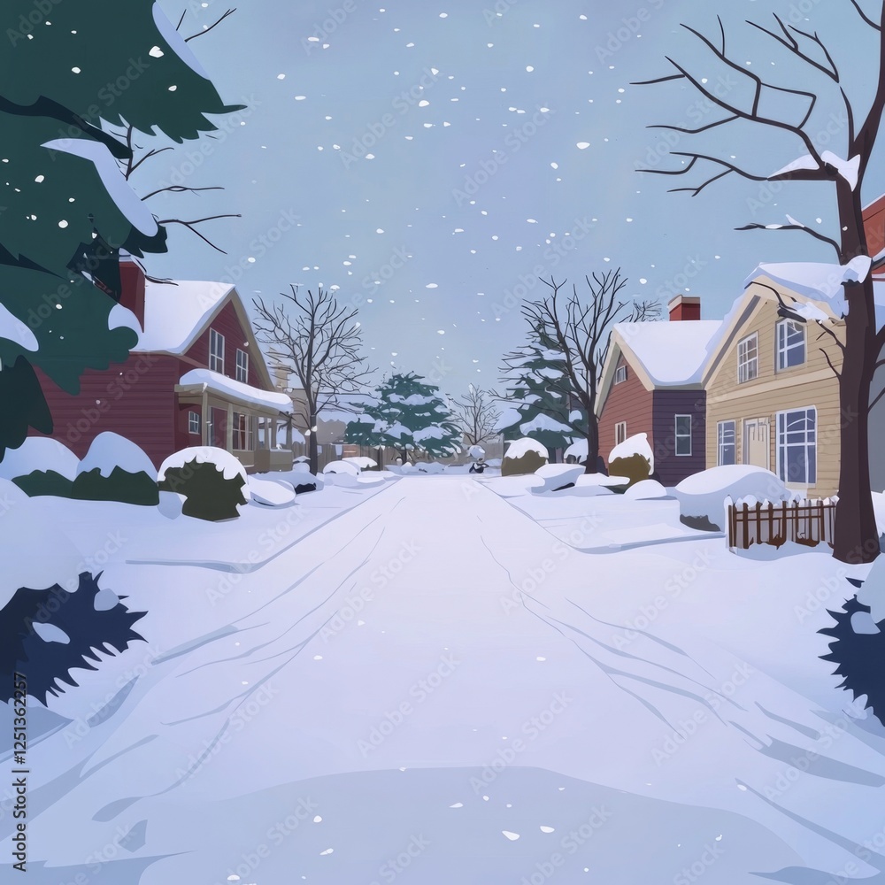 Fototapeta premium Snowy Suburban Street Winter Wonderland Scene