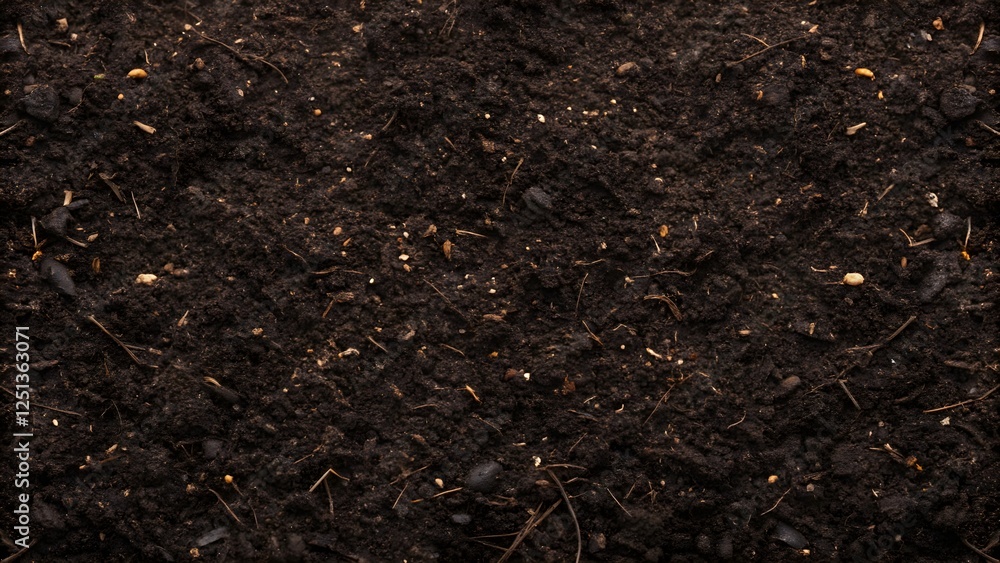 Dark Fertile Detailed Soil Surface Texture Background for Agricultural, Gardening and Environmental Projects. Dark Fertile Detailed Soil Surface Texture Background for Agricultural, Gardening and Environmental Projects.