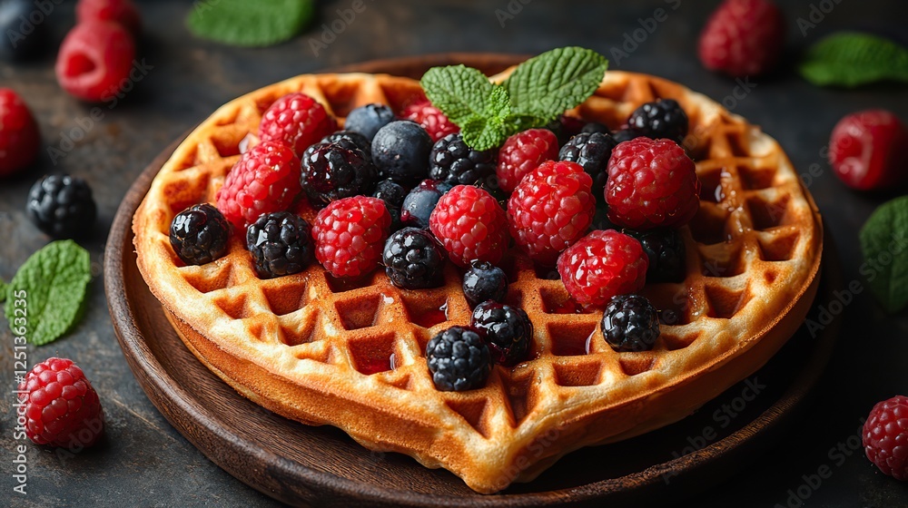 A Mother's Day brunch with heart waffles, berries, and a note for Mom. A Mother's Day brunch with heart waffles, berries, and a note for Mom.