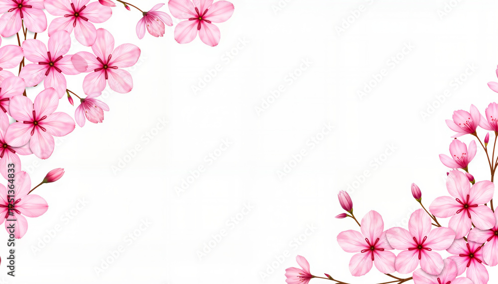 Delicate cherry blossoms arranged on white background, beauty of spring Delicate cherry blossoms arranged on white background, beauty of spring
