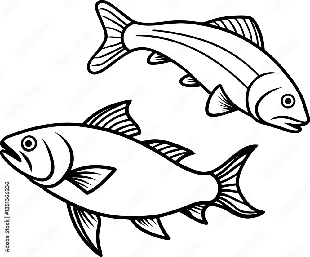 Fototapeta premium Minimalist Fish Outline Vector – Ideal for Culinary Marketing