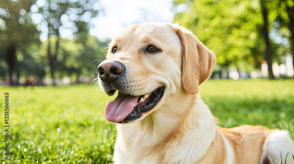 Playful labrador retriever enjoying a sunny day in the park nature close-up Playful labrador retriever enjoying a sunny day in the park nature close-up