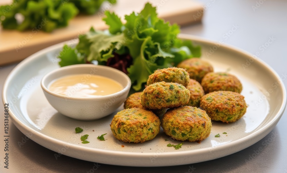 Delicious vegetarian green falafel platter Delicious vegetarian green falafel platter