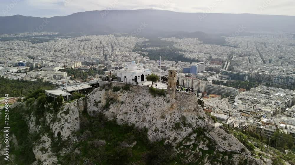 lycabettus hill in athens from a bird's eye view lycabettus hill in athens from a bird's eye view