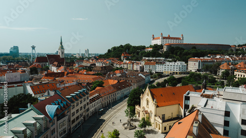 Wallpaper Mural Bratislava old town view castle and city church in city centre. bratislavy skyline aerial view drone footage of bratislava slovakia city. Torontodigital.ca