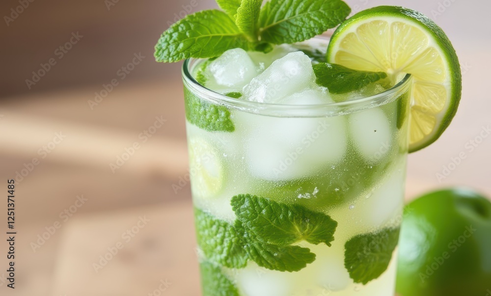 Refreshing mint lime drink with ice Refreshing mint lime drink with ice