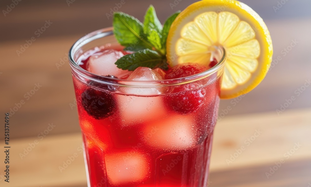 Refreshing berry beverage with lemon slice Refreshing berry beverage with lemon slice