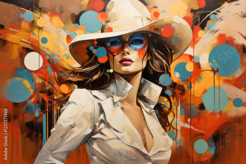 Beauty Woman Retro Abstract Colorful Painting