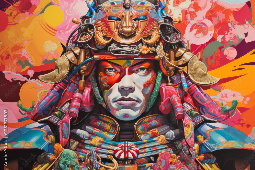 Fototapeta premium Brave Warrior Retro Abstract Colorful Painting