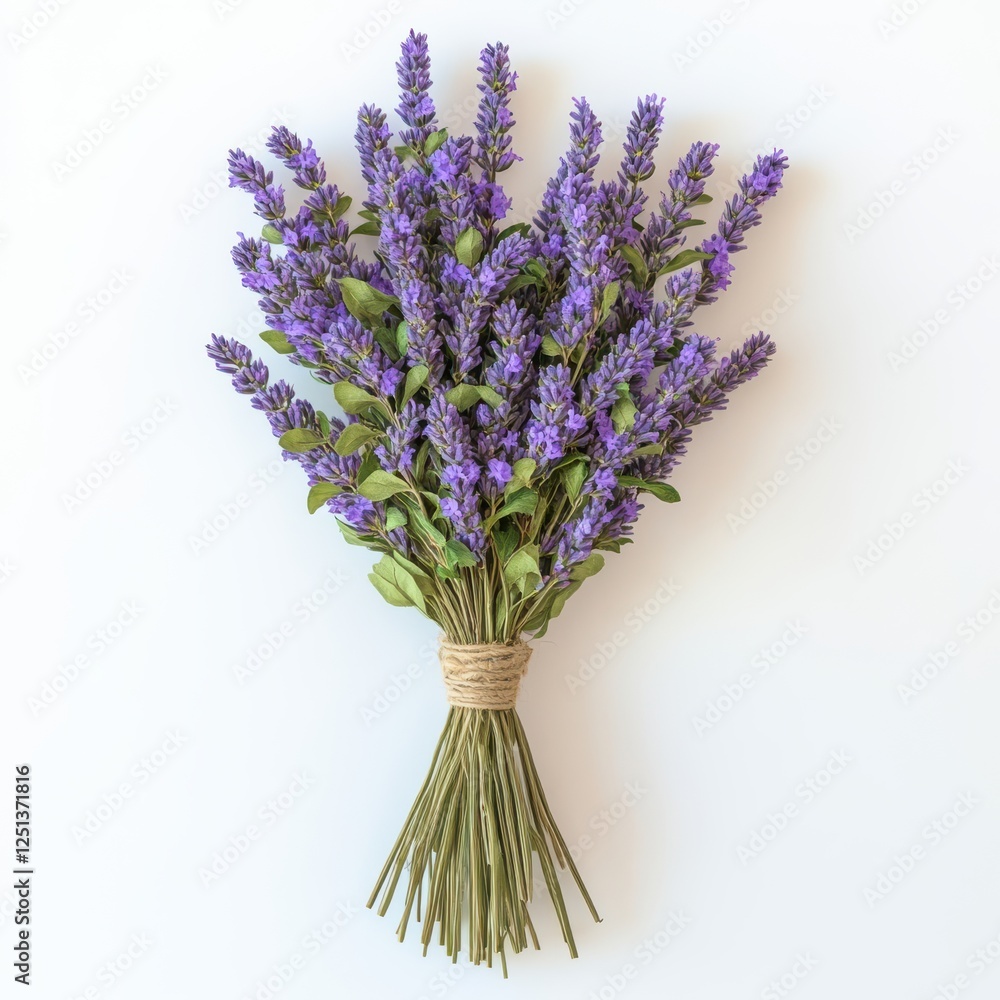 Fototapeta premium Beautiful Bouquet of Lavender Flowers Tied with Natural Twine on a Light Background Perfect for Home Decor and Freshness in Any Space