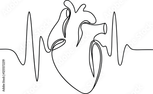 Heart health, cardiac rhythm, EKG, heartbeat, lifeline, pulse, vascular, anatomy, medical illustrati