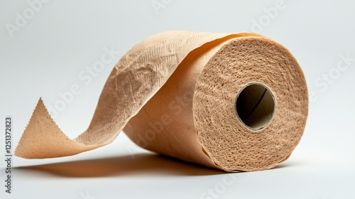 Neatly Rolled Toilet Paper Unrolling Slightly on a Soft Light Background photo