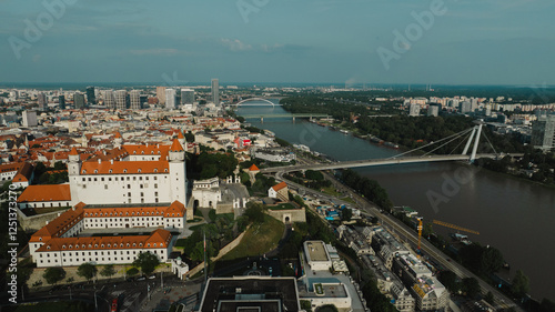 Canvas Print Bratislava old town view castle and city church in city centre