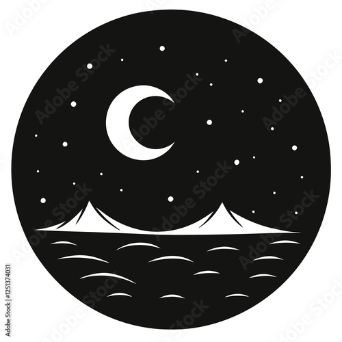 silhouette vector of midnight horizon with a rising moon
