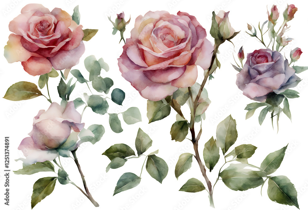 wedding garden rose isolated branches tree classic branch design roses set bouquet flowers botanical elements bunch background white leaves botanic illustration watercolor decor collection floral wedding garden rose isolated branches tree classic branch design roses set bouquet flowers botanical elements bunch background white leaves botanic illustration watercolor decor collection floral
