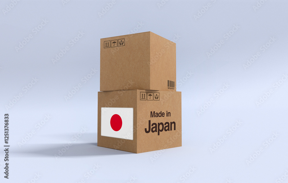 Fototapeta premium Made in Japan ,Carboard carton boxes with ‎Japanese flag 3D Render