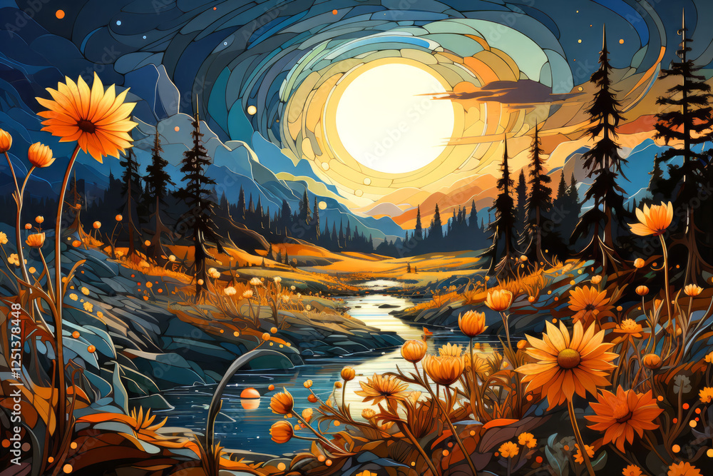 Obraz premium Countryside Concept Abstract Colorful Scenery Painting