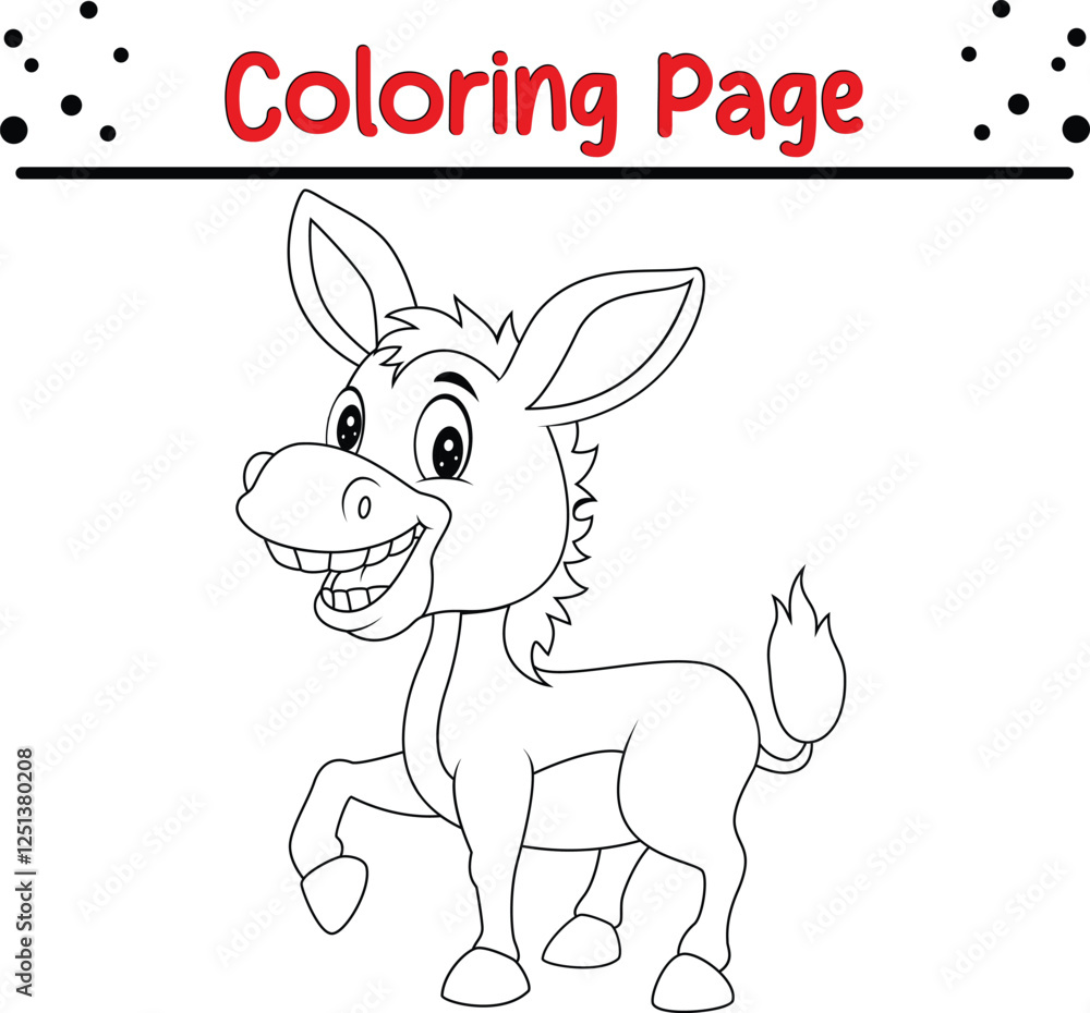 Obraz premium Happy Donkey Coloring Page. Cute Animal coloring book page