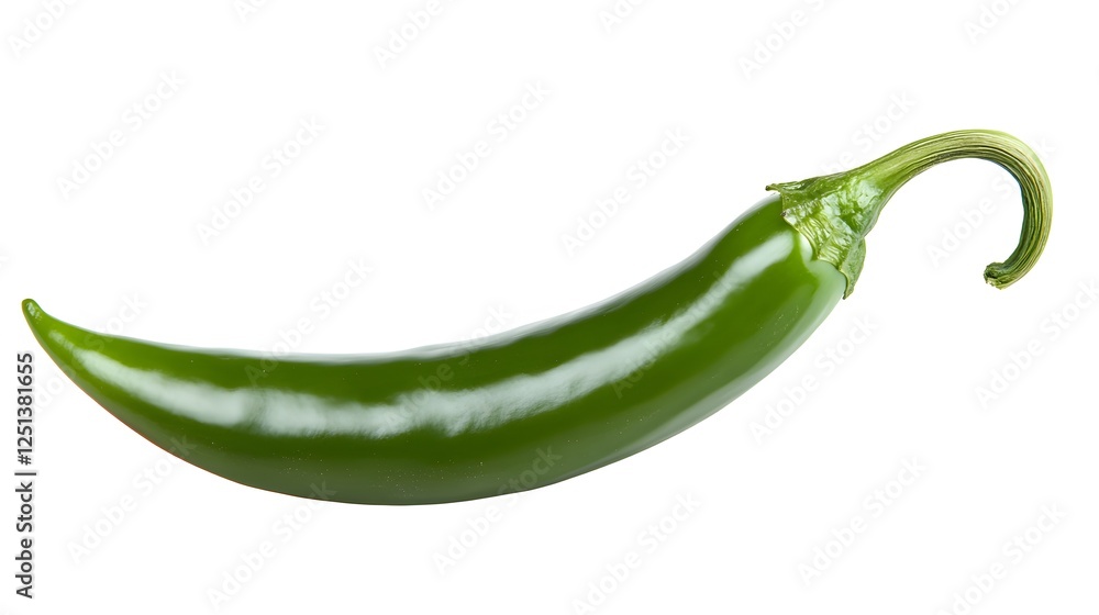 A single green chili pepper, isolated on white A single green chili pepper, isolated on white