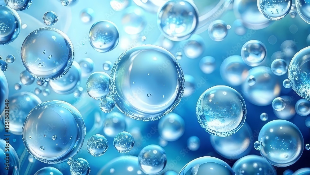 Liquid Spheres in a Serene Blue Hue Abstract Background of Translucent Bubbles Floating in a Calm Aquatic Environment Liquid Spheres in a Serene Blue Hue Abstract Background of Translucent Bubbles Floating in a Calm Aquatic Environment