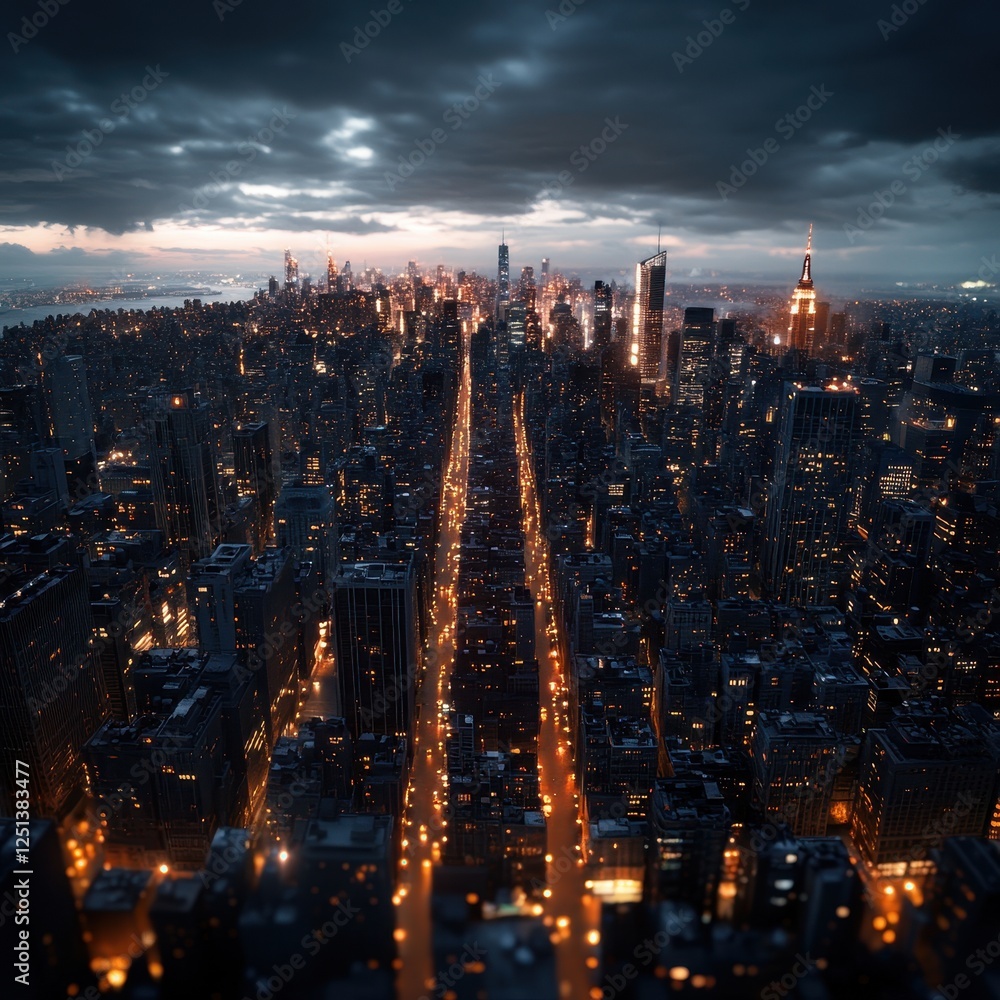 Aerial View of Cityscape with Dramatic Night Sky Aerial View of Cityscape with Dramatic Night Sky