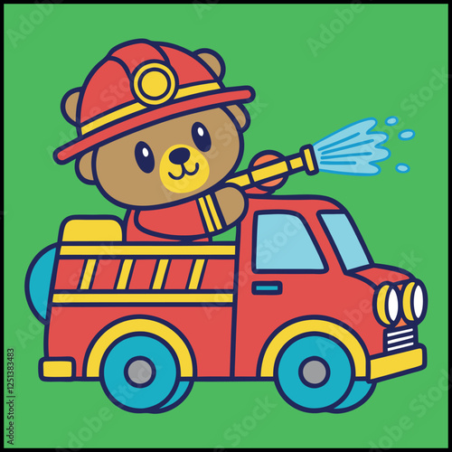 Firefighter Bear - Cute Cartoon Firefighter T-Shirt for Kids