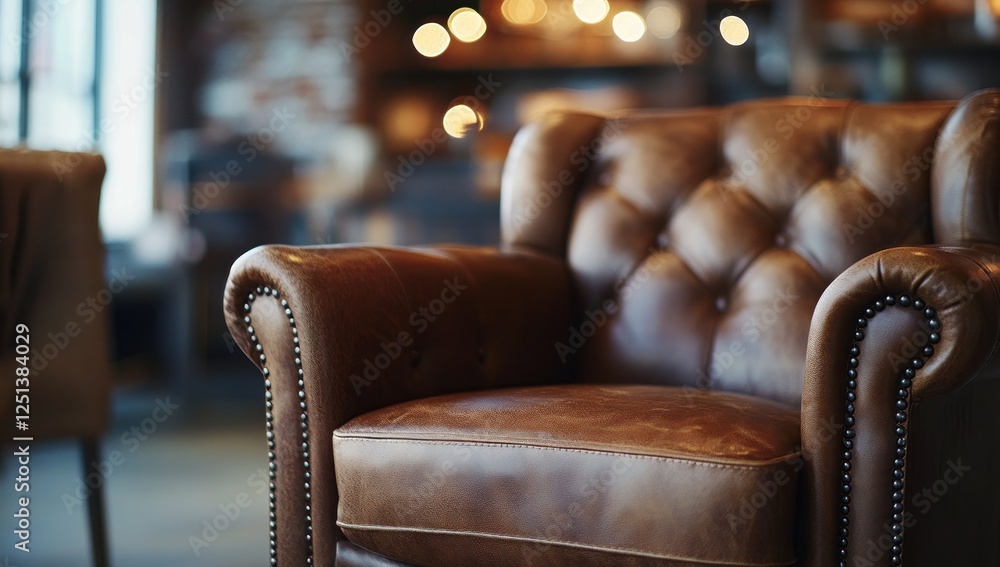 Obraz premium Luxurious Brown Leather Armchair in a Cozy Interior