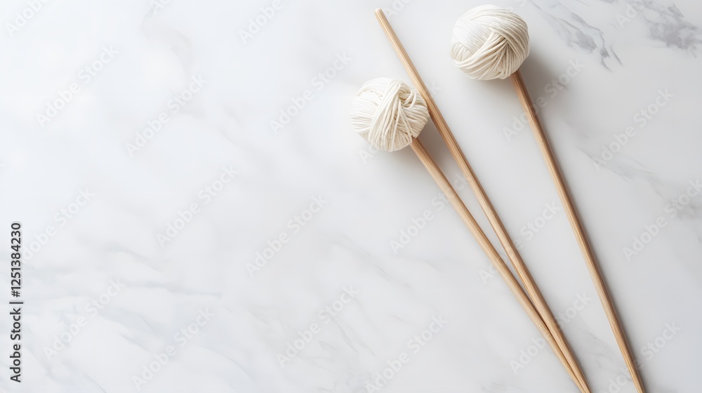 A pair of knitting needles with yarn, isolated on a white background A pair of knitting needles with yarn, isolated on a white background