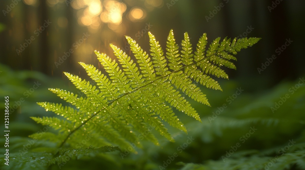 Dewdrops on Fern Leaf in Enchanted Forest Nature Photography Tranquil Environment Close-Up View Serenity Concept Dewdrops on Fern Leaf in Enchanted Forest Nature Photography Tranquil Environment Close-Up View Serenity Concept