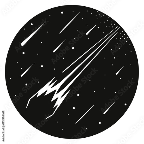 silhouette vector of meteor shower illuminating the sky