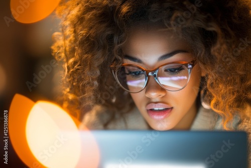 A college admissions officer reviewing placement test scores on a laptop, determining student course levels