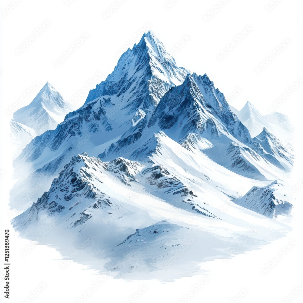 Obraz premium Majestic Snow-Capped Mountain Peaks Surrounded by Pristine White Snow and Bright Blue Sky, Capturing the Essence of Nature's Breathtaking Landscape