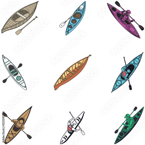 Canoe bundle line art and illustrator eps 