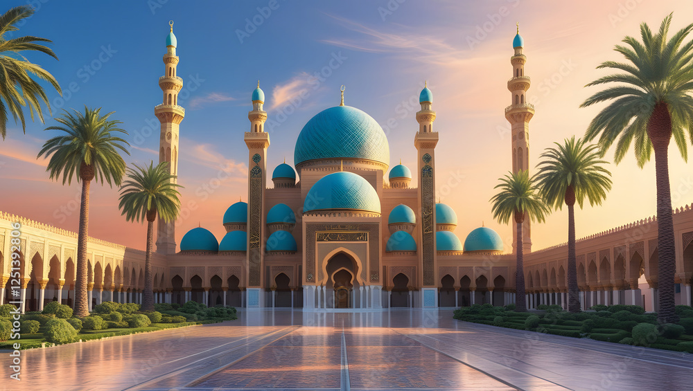 Naklejka premium Stunning Mosque with Palm Trees