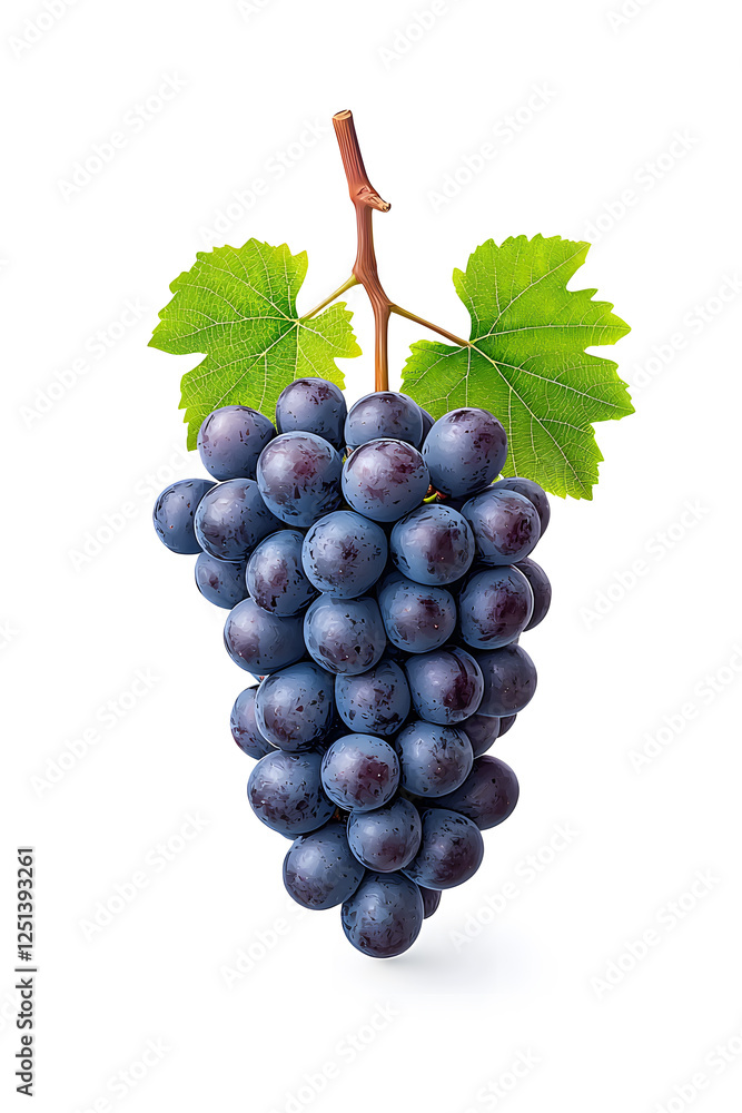 Fototapeta premium A bunch of fresh blue grapes isolated, isolated on white background