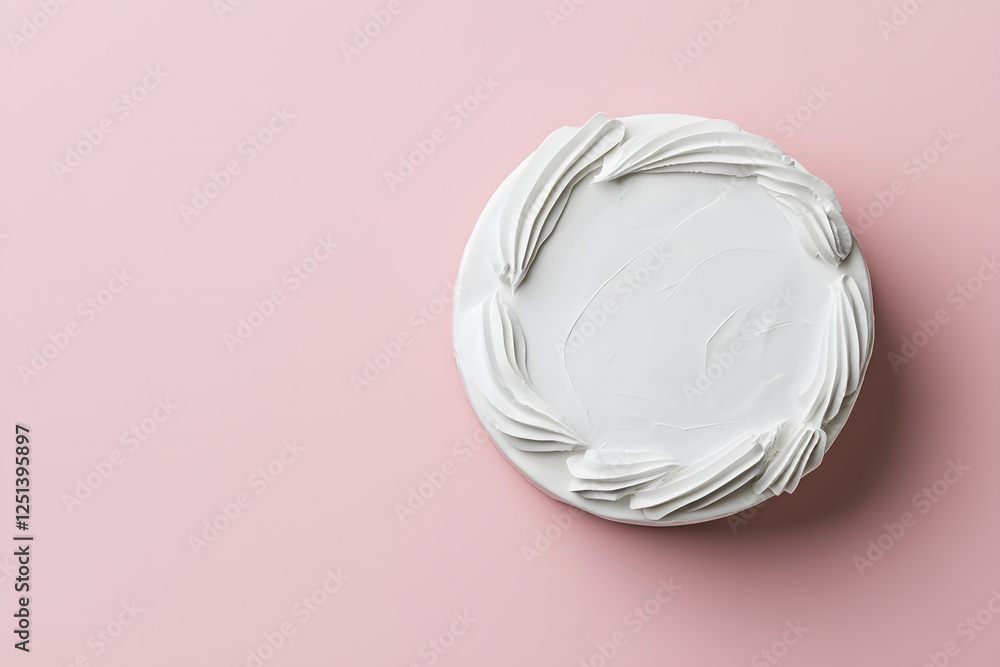 Top view white round birthday cake with no decorations mock up, isolated on light pastel background, with copy space for text Top view white round birthday cake with no decorations mock up, isolated on light pastel background, with copy space for text