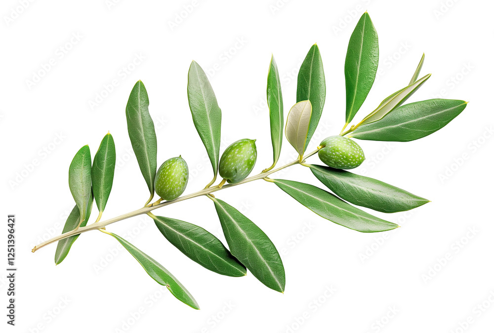 Naklejka premium Green olive branch isolated on white background png transparent clipart.
