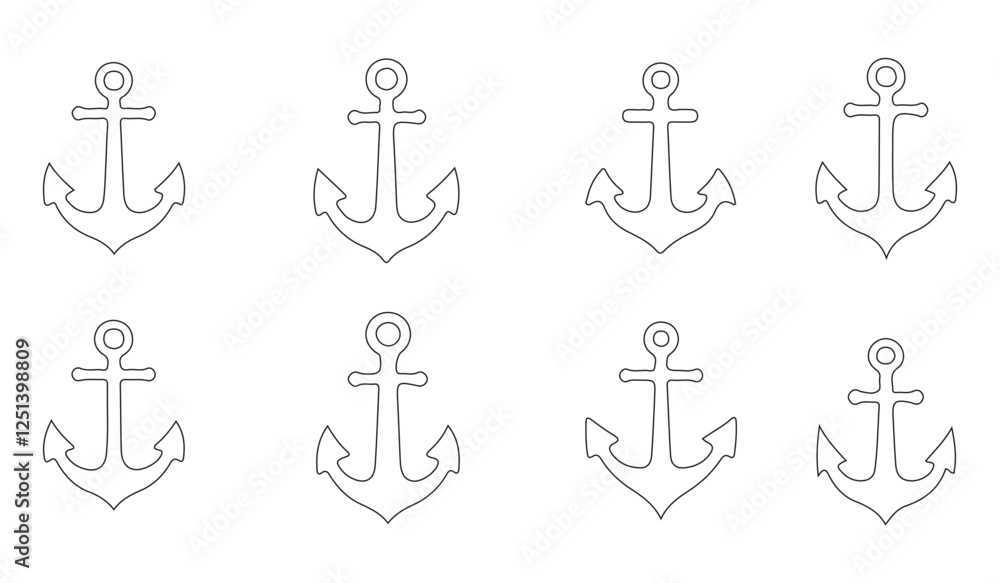 Comprehensive collection of anchor silhouettes for nautical themes and creative projects Comprehensive collection of anchor silhouettes for nautical themes and creative projects