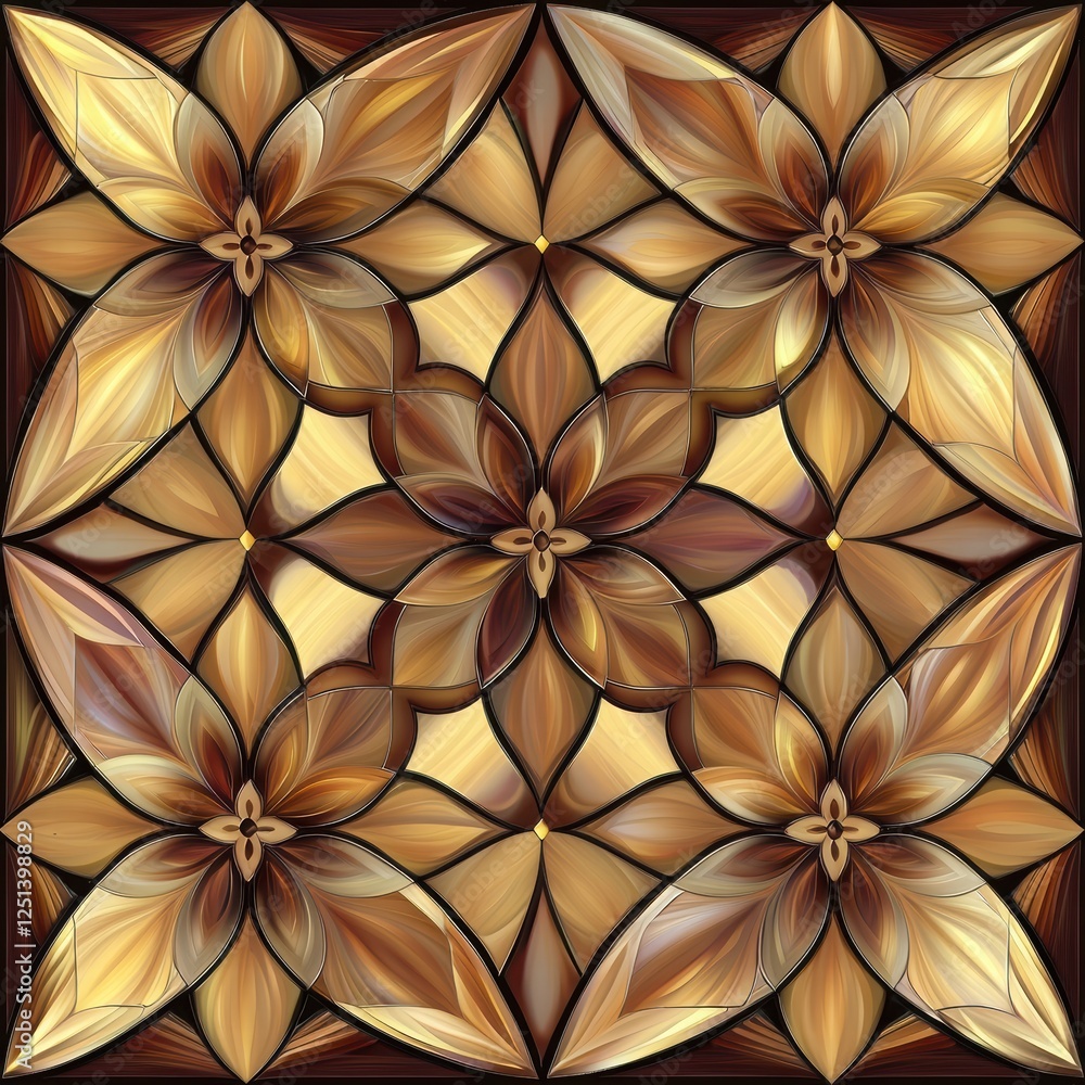 Ornate Geometric Pattern Featuring Intricate Floral Design in Warm Shades of Gold and Brown Ornate Geometric Pattern Featuring Intricate Floral Design in Warm Shades of Gold and Brown