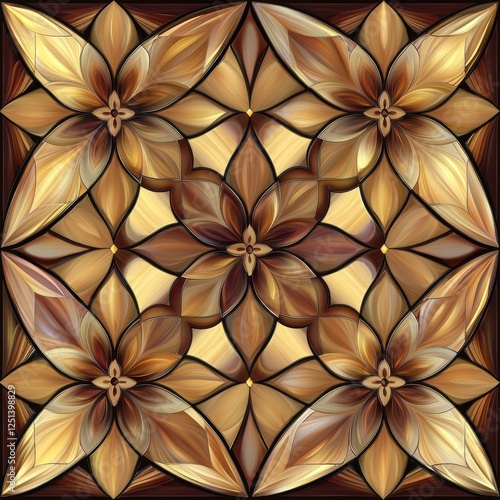 Ornate Geometric Pattern Featuring Intricate Floral Design in Warm Shades of Gold and Brown