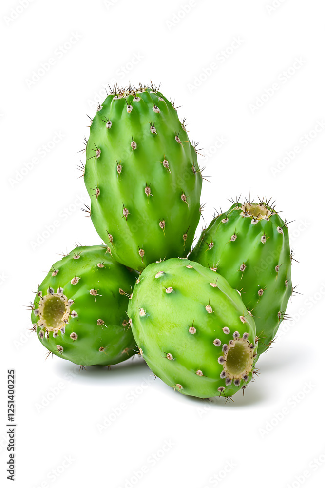 Raw Green Prickly Pear Fruit isolated on white Raw Green Prickly Pear Fruit isolated on white