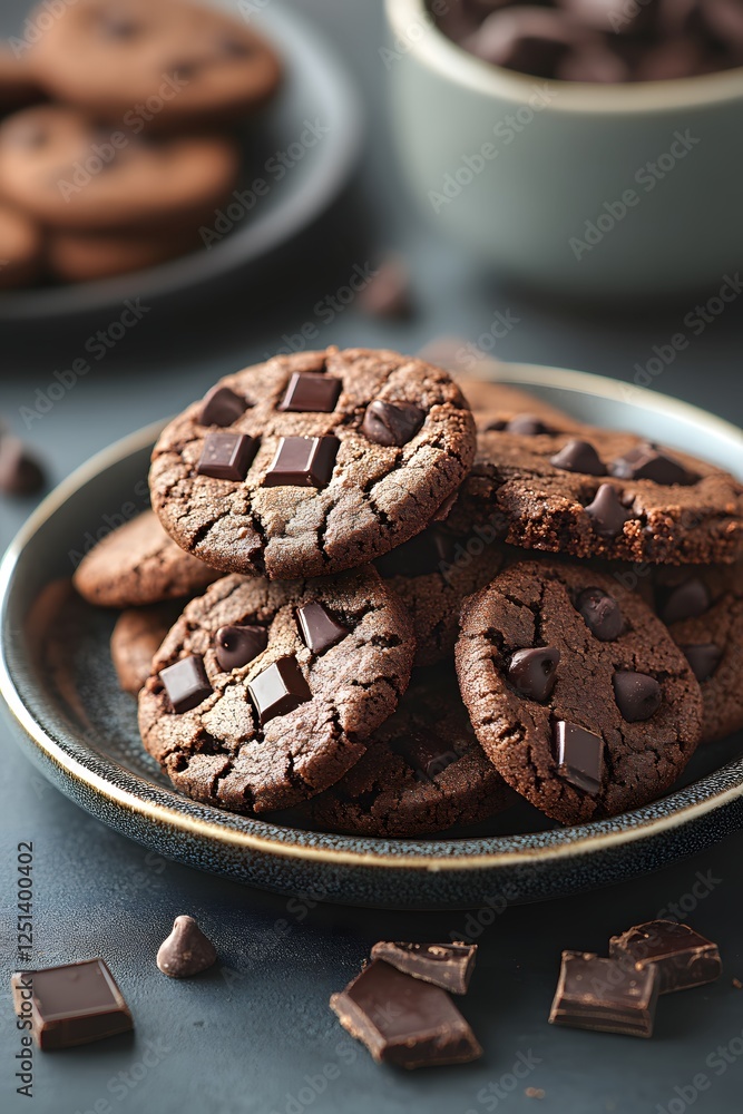 Dark Chocolate Chip Cookies Delightful Dessert Arrangement on a Plate Sweet Treat Indulgence Dark Chocolate Chip Cookies Delightful Dessert Arrangement on a Plate Sweet Treat Indulgence