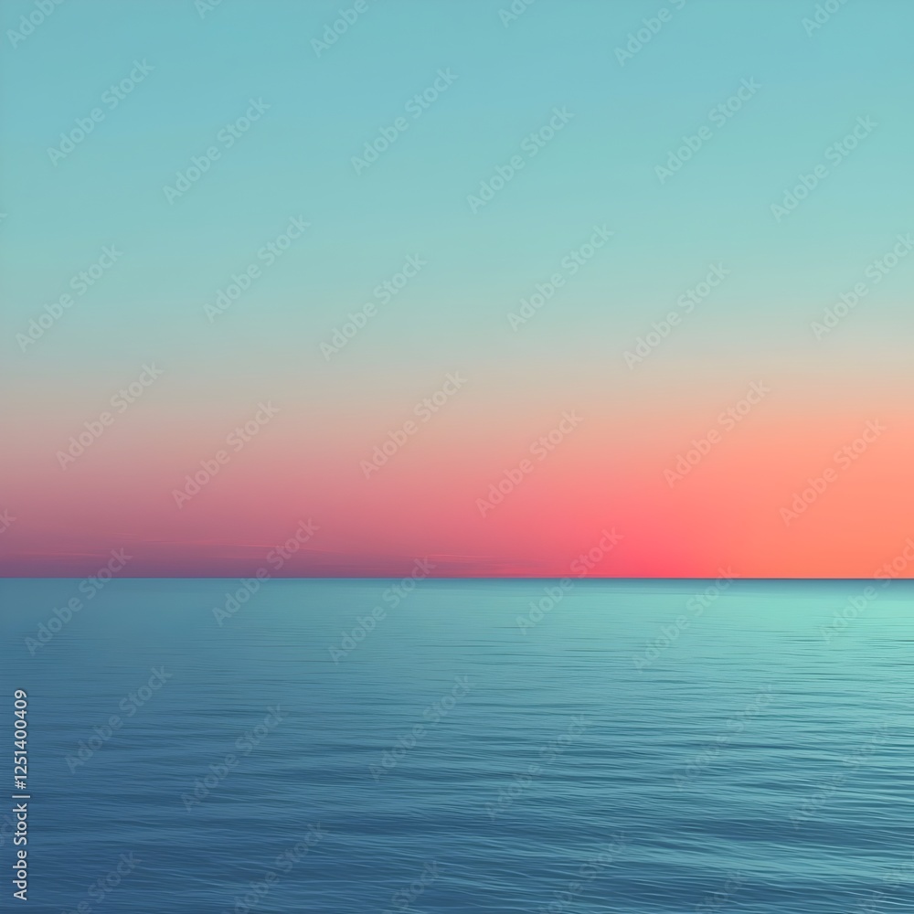 Obraz premium A serene seascape at dawn, showcasing a gradient sky of soft pink and turquoise hues reflected on the calm water surface, evoking a sense of peace and tranquility.