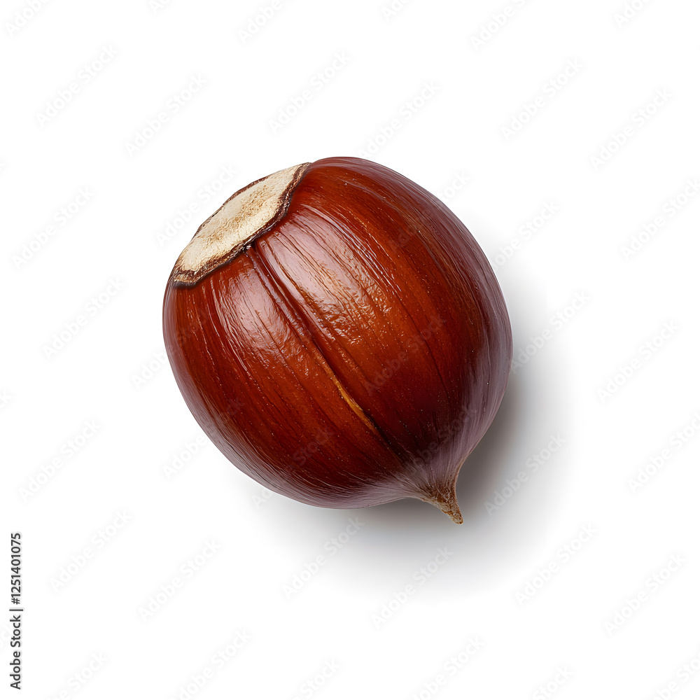 Obraz premium Single roasted chestnut top view, isolated on white background