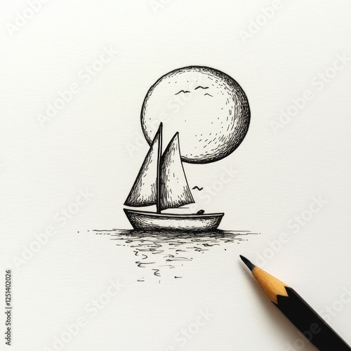 Sailboat at Sea Under a Full Moon at Night photo