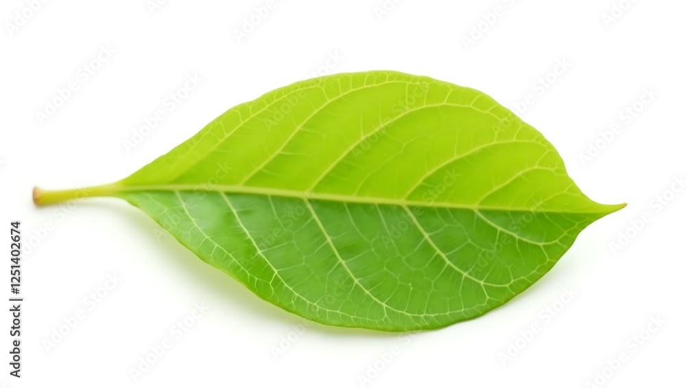 Obraz premium Single vibrant green leaf on white - Freshness and vitality - Ecological projects and springtime marketing