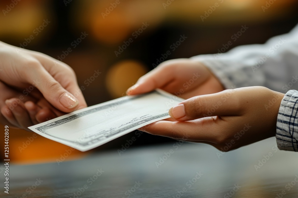 Close-up of hands exchanging a blank check or certificate. Focus on the detail of the transaction, creating a sense of financial agreement and trust. Close-up of hands exchanging a blank check or certificate. Focus on the detail of the transaction, creating a sense of financial agreement and trust.