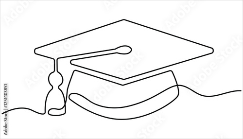 Graduation cap and diploma continuous one line drawing. hand drawn line art vector illustration of graduation hat. Continuous cap one line art drawing of graduation hat concept outline vector.